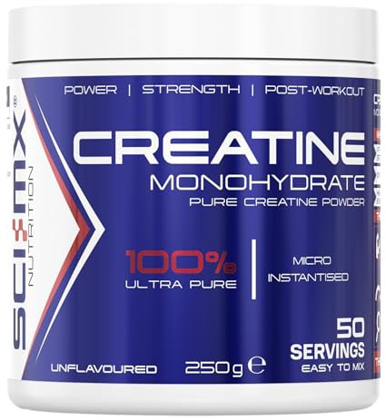 SCI-MX Creatine Monohydrate Powder • 250g • 100% Ultra Pure Micro-Instantised Creatine • Easy to Dissolve & Unflavoured • Supplement for Strength, Power & Performance • Vegan • for Men & Women