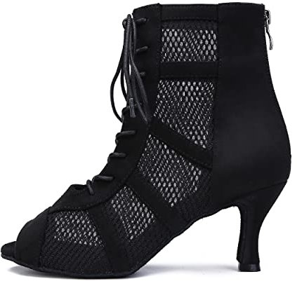 Bulunka Damen Latein-Tanzschuhe, Ballsaal, Salsa-Tanzschuhe, 7,6 cm Absatz, Schwarz, 7,6 cm, 43 EU