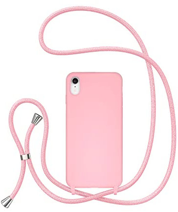 UEEBAI Crossbody Lanyard Phone case for iPhone XR, Silicone Phone Cover Necklace Cord Strap Soft Shockproof Protective Case - Pink