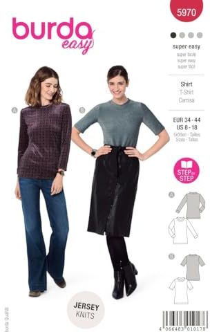 Burda Schnittmuster, 5970, Shirt selber nähen [Damen, Gr. 34 - 44] Level 1 für Anfänger