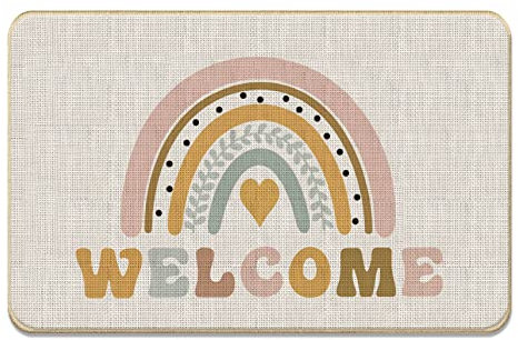DOTAIN Bohemia Rainbow Welcome Doormat Door Mats Decor,Boho Welcome Door Mats for Girls Girl Room Nursery Home Entryway Front Door Porch Outdoor Indoor Entrance Decorations(17x30inch)