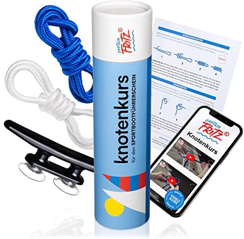 CAPTAIN FRITZ ®, Knoten Übungsset mit Lernvideos für SBF See, SBF Binnen, Segelschein und Bodenseeschifferpatent, einfaches Knoten Üben & Lernen, maritimes Geschenk
