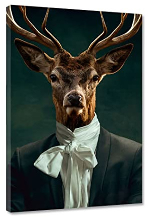 Hustling Sharks® Tierbild „Business Deer #1“ – Leinwand 40 × 60 cm | XXL Tierbild im Hochformat, Wandbild Tiere, Wandbild Schlafzimmer, Deko Wohnzimmer, Hirsch, Kunstdruck