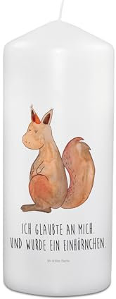 Mr. & Mrs. Panda 19 x 8 cm Kerze Einhorn Glauben - Geschenk, Kommunionskerze, Einhörner, Eichhörnchen, Geschenkidee Kerze, Pegasus, Geburtstag Kerze,