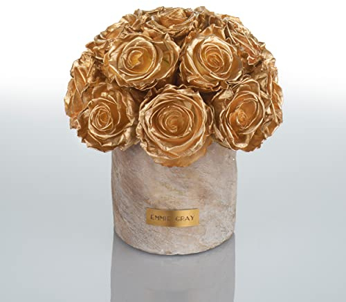 Solid Infinity Collection Golden Sand - Traumhafte Infinity Rosen, 1-3 Jahre haltbare Rosen, Betonvase mit echten, konservierten Rosen, edle Premiumrosen - Größe S (Gold)