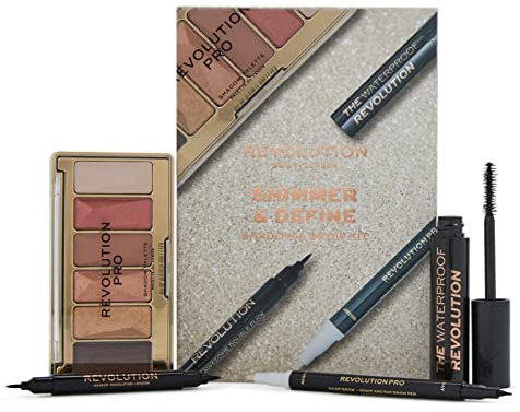 Generic Makeup Revolution Shimmer & Define Lidschatten & Augenbrauen Set - Mascara, Eyeliner, Augenpalette, Augenbrauenstift