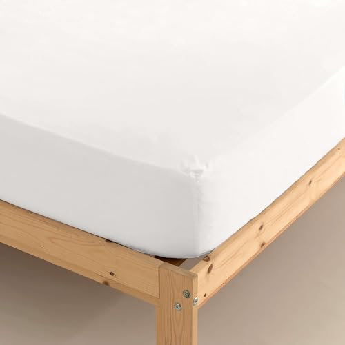 Belum Spannbettlaken, 100% Baumwolle, Fadenzahl 300, 90 cm, Maße: 90 x 200 cm + 35 cm, Modell: Weiß, Spannbettlaken, Satin, extra weich und angenehm
