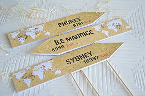 Nom de Table Mariage, Thème Voyage. Flèches Noms De Table Personnalisables Imprimés en Recto Verso détail rouge