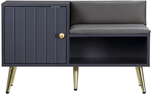 HOMCOM Shoe Bench with Storage, Shoe Cabinet with Seating Cushion, Open Compartment and Table Top for Entryway, Hallway, Grey