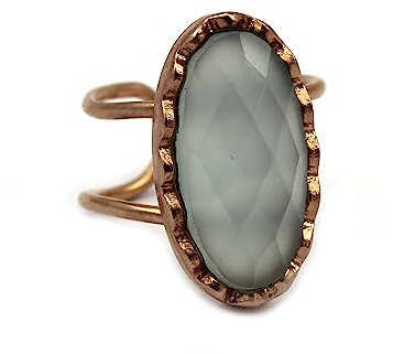 El Joyero Anelli in ottone placcato oro rosa | Eleganti anelli con pietra calcedonio verde acqua | gioielli regolabili | gioielli da donna graziosi | regalo per lei., adjustable, Ottone e pietre