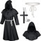 Robe Mönch Kostüm Herren mit Kapuze und Kreuz,Mönch Priester Kostüm Gewand,Mittelalter Renaissance Robe,Herren Cosplay Mönchskostüm,Halloween Kostüm Herren für Mottoparty,Halloween (Schwarz, M)