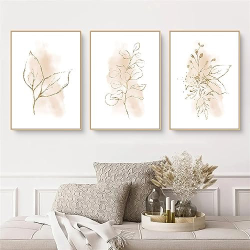 Herfair Bilder Wohnzimmer 3er Set, Blumen Poster Set Wandbilder, Einfachheit Kunstdruck Leinwandbild, Boho Deko Poster, Ohne Rahmen (40 x 50 cm)
