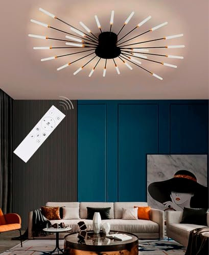 QAZPLM Moderne LED-Deckenleuchte Dimmbar Wohnzimmer Deckenlampe Mit Fernbedienung deckenleuchte für Deckenbeleuchtung Schlafzimmer,Wohnzimmer,Esszimmer, Restaurant (schwarz, D105)…