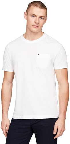 Tommy Hilfiger Herren T-Shirt Kurzarm Pocket Rundhalsausschnitt, Weiß (White), XL