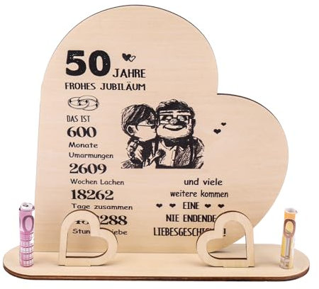 ALEGRE® Goldene Hochzeit Geschenke,50 Hochzeitstag Geschenk,Goldene Hochzeit Deko,Geschenke aus Holz,Geschenke zur Goldenen Hochzeit,Geldgeschenke zum 50. Hochzeitstag für Frauen Männer Paare