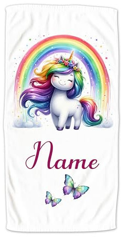 GRAZDesign Handtuch Einhorn mit Namen personalisiert - Badetuch kuschelig & weich für Mädchen als Geschenk - 100x50cm
