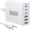 USB C Ladegerät,160W GaN 6 Port Mehrfach Ladestation,Schnellladegerät PD USB C Desktop Ladegerät kompatibel mit iPhone/Samsung/Xiaomi/Tablet/Smartwatch/Kopfhörer