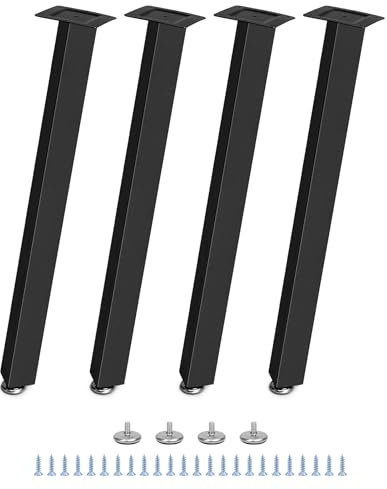 QWORK® 4X Robuste Metall Tischbeine 71 cm in Schwarz, Schräge Dreieckige Metallbeine mit Schützenden Gummifüßen für Schreibtisch/Esstisch/Couchtisch/Bank