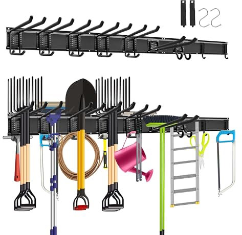 Mimoke Scaffalatura multifunzione da parete per garage e giardino con ripiano, 3 binari, lunghezza totale 122 cm, per attrezzi da giardino, caschi e altro ancora