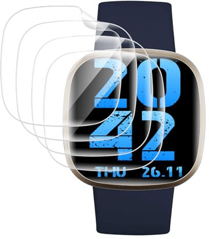 Agedate für Panzerglas für Fitbit Versa 3/Fitbit Versa 4/Fitbit Sense 2/Fitbit Sense Schutzfolie [4 Stück], Flexibel TPU-Folie für Fitbit Versa 4 Schutzglas, Displayschutz Versa 3 Panzerfolie