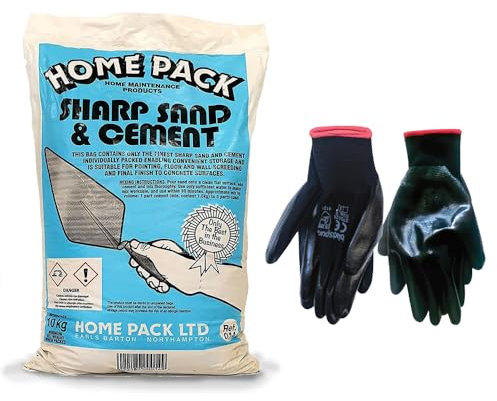 Concept4u Sharp Sand & Cement Mix 10kg with Large Nitrile Coated Gloves General Purpose Mortar Mix Ideal for Patching, Rendering, Brick-Laying & General Repairs