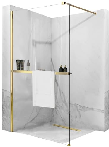 Rea Parete doccia Aero Gold N 120 Walk In + EVO Vetro temperato di sicurezza trasparente 8 mm (Oro)