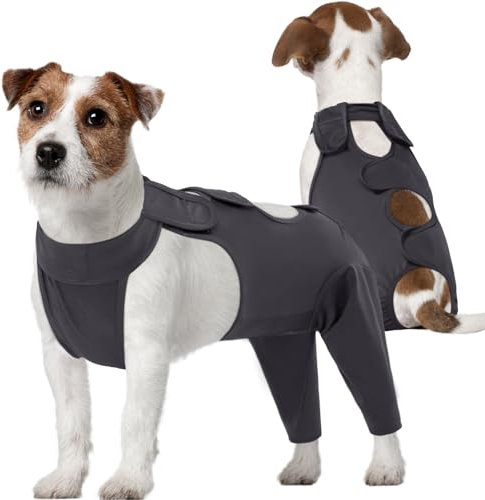 Kuoser Hundebody Nach Op, Erholungsanzug für Kastration Rüde Hündin, Schenkel Schutz Bodysuit, Anti-Wundlecken, Halskrause Alternative, Grau M
