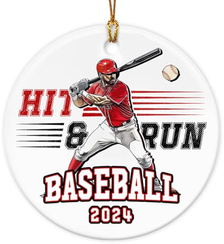 VeryHomy Baseballspieler Weihnachtsschmuck 2024 | Geschenke für Jungen, Liebhaber Männer | doppelseitige Keramikornamente für Weihnachtsbaumschmuck