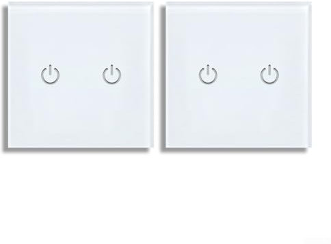 babominimer Interruptor de luz táctil de 2 vías, interruptor de pared doble blanco, panel de vidrio con retroiluminación LED, no requiere cable neutro (blanco-2 bandas-2)