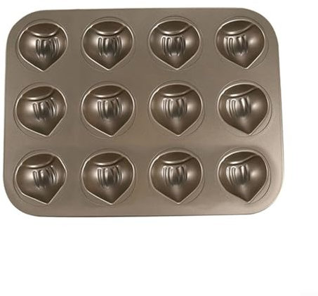 Goldfarbene Madeleine-Pfanne, 6/12 Mulden, Kastanien-Design, antihaftbeschichtet, Karbonstahl, Backformen-Set, hitzebeständig, leicht zu reinigen, ofenfest (12 Löcher)
