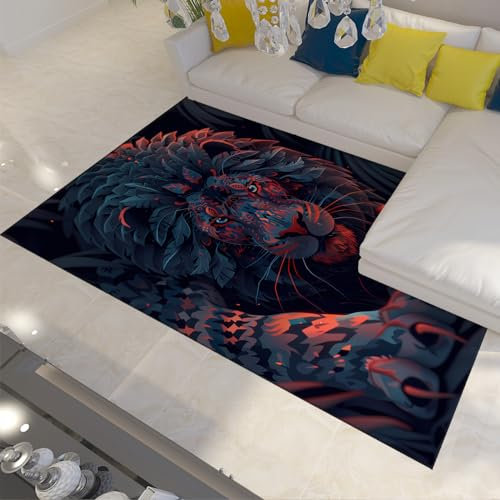 FEIPUHOME Art Anime Style Area Teppich Löwe mit scharfen Krallen Muster Teppich Low Pile Bequeme Teppiche für Schlafzimmer Waschküche Home Decoration Waschbar 120x150cm
