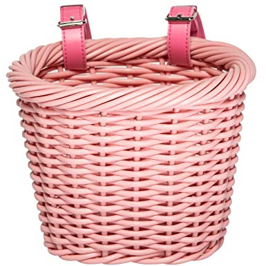 ZUKKA Fahrradkorb, gewebter Fahrradkorb für Erwachsenenfahrräder, Vorderradlenker mit verstellbaren Lederriemen, wasserdichte Aufbewahrung, Fahrradkorb, mehrfarbig (Pink-Mini)