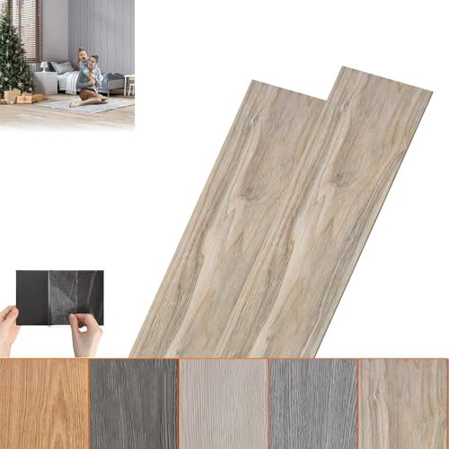 ACXIN PVC Bodenbelag, Vinylboden Selbstklebend Klick Vinylboden Laminat Klebevinyl, Holz-Effekt (Hellgrau, 5 m² (54 Stück))