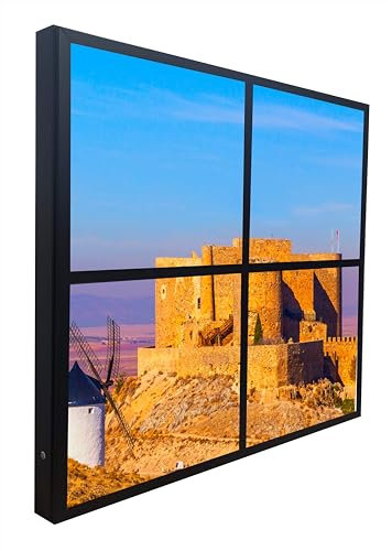 Finestre finte Quadro decorativo illuminato Vista sul Castello di Consuegra