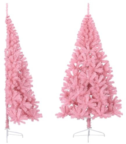 FENLAX Semi albero di Natale con supporto, 240 cm, altezza decorazione natalizia, albero di Natale artificiale, albero di Natale e acciaio rosa
