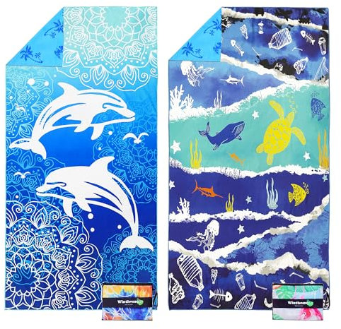 Winthome Strandtuch Beidseitig, Strandhandtuch Groß 180x90cm Mikrofaser XXL Schnelltrocknend Leicht, Badetuch Strandtuch Sandfrei, für Damen Herren Reise Urlaub Schwimmen Sauna (2 Pack)