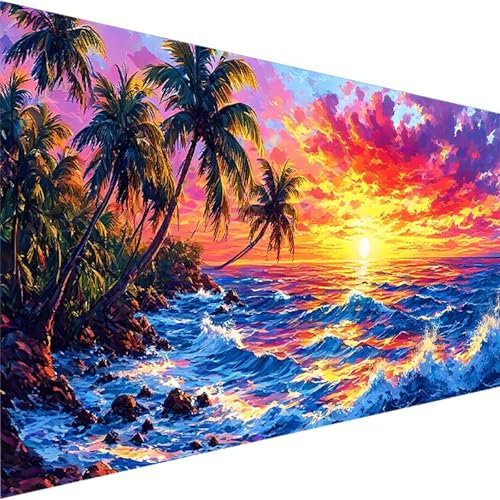 Malen Nach Zahlen Erwachsene Landschaft, Paint by Numbers Malen Nach Zahlen, DIY Sonnenuntergang mit Pinseln und Acrylfarben Handgemalt Ölgemälde Leinwand für Home Decor, Ohne Rahmen (80x160cm) J-P