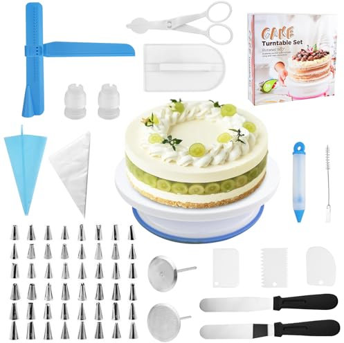 Legpador Piatto Girevole per Torte Kit, 48 Beccucci Sac a Poche Professionali, 100 Saccapoche usa e Getta, Attrezzi Pasticceria Accessori, Set Decorazioni Torte, con Raschietti, Spatole (164 Pezzi)