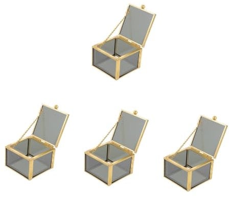 PRETYZOOM 4 Pièces Boîte à bijoux Cas sarcelle plateaux boite rangement boite de rangement caisse rangement coffre de rangement coffret à bijoux en verre conteneur de bijoux Un verre Black