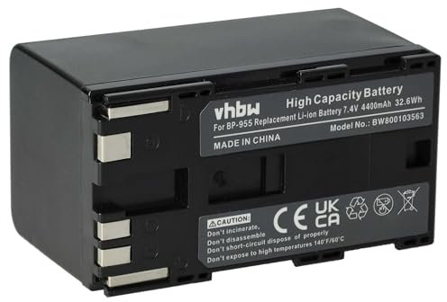 vhbw batteria sostituisce Canon BP-975, BP-955 per videocamera camcorder (4400mAh, 7,4V, Li-Ion)