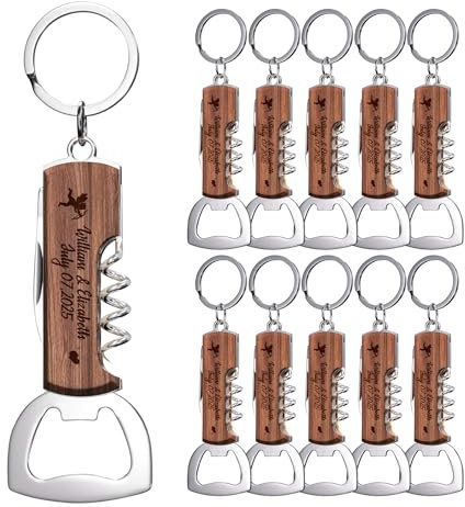 CWYW 10PCS Personalised Rosewood Multifunctional Bottle Opener, Customised Favours Gifts for Wedding Birthday Party, Engraved Bottle Opener Keychains for Guest