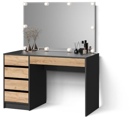 Livinity Schminktisch Imola, Anthrazit/Goldkraft Eiche, 120 cm | mit LED Beleuchtung