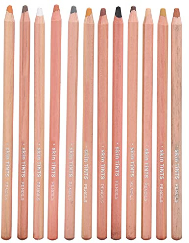 Haosie 12PCS Skin Tone Colored Pencils, 17.3cm/6.8in Portrait Pastel Pencils, Professional Charcoal Drawing Tools Set for Sketching and Illustration