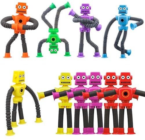 10 PCS Roboter Saug Fidget Spielzeug für Kind Erwachsener, sensorische Bad Spielzeug Saug Cup elastische Twist Roboter für Baby Kleinkind, Angst beschäftigt Party Gunst Geburtstagsgeschenk