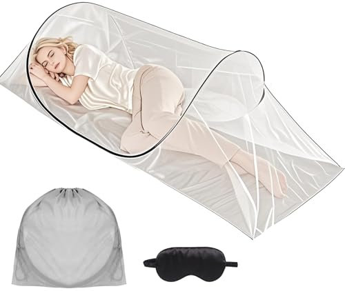 Mosquitera Plegable, Ultraligera Mosquitera Pop-Up con Máscara Sueño, Instalación Fácil y Rápida, Cama Mosquitera Portátil Ideal para Acampar, Viajes, Aventuras Al Aire Libre y Uso En El Hogar