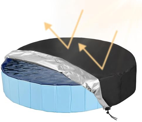 4ft Round Pool Cover, Height 1ft Paddling Pool Cover, Double-Sided Swimmingpool Sun Shade with Drawstring, Waterproof Rain Cloth Sun Protection Dustcover for Ground Pools