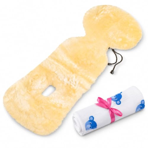 Set Fellhof UNIFIT Lammfellauflage für Babyschale & Autositz + Windel | Lammfellauflage für Babyschale & Autositz | Merino-Lammfell | Medizinisch gegerbt | Waschbar bei 30 °C