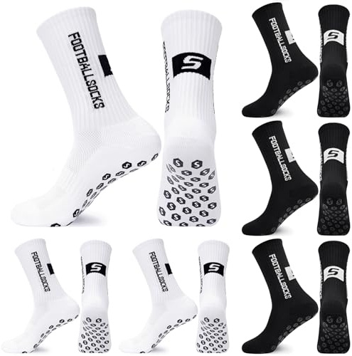 Fevaeno 6 Paar Fußballsocken,35-39 39-46 Anti Rutsch Grip Fußball Socken für Herren Damen Atmungsaktiv Sportsocken Anti-Blasen, Gepolstert