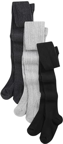 NEXT Mädchen 3er-Pack Strumpfhose mit Zopfmuster Schwarz/Grau 146-152