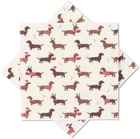 Servietten Weihnachten, 32 Stück Dackel Weihnachtsservietten 33x33, Weihnachten Tischdeko Weihnachts Servietten mit Motiv, Weihnachtsdeko dackel Servietten Winter